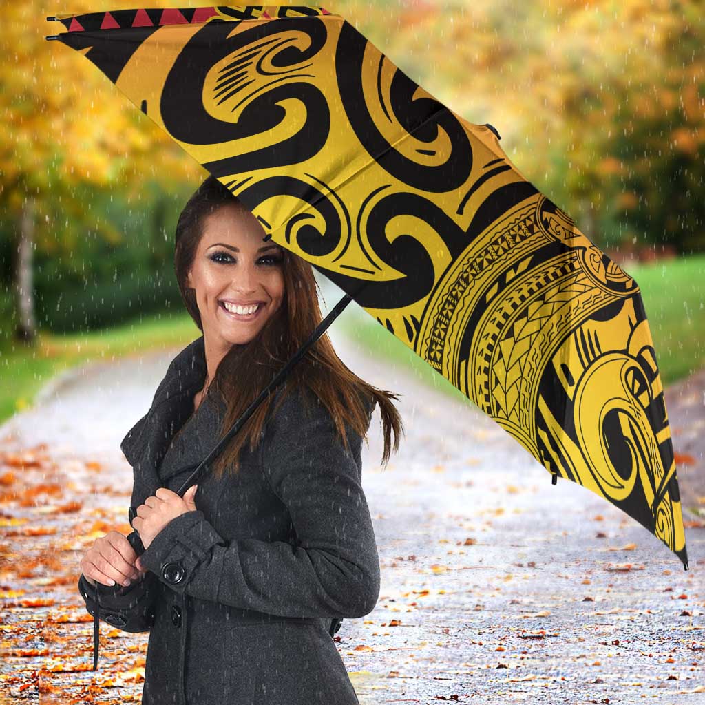 New Zealand Rangatira Custom Umbrella Red and Gold Niho Taniwha Maori Tribal - Polynesian Pride