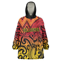New Zealand Rangatira Custom Wearable Blanket Hoodie Red and Gold Niho Taniwha Maori Tribal