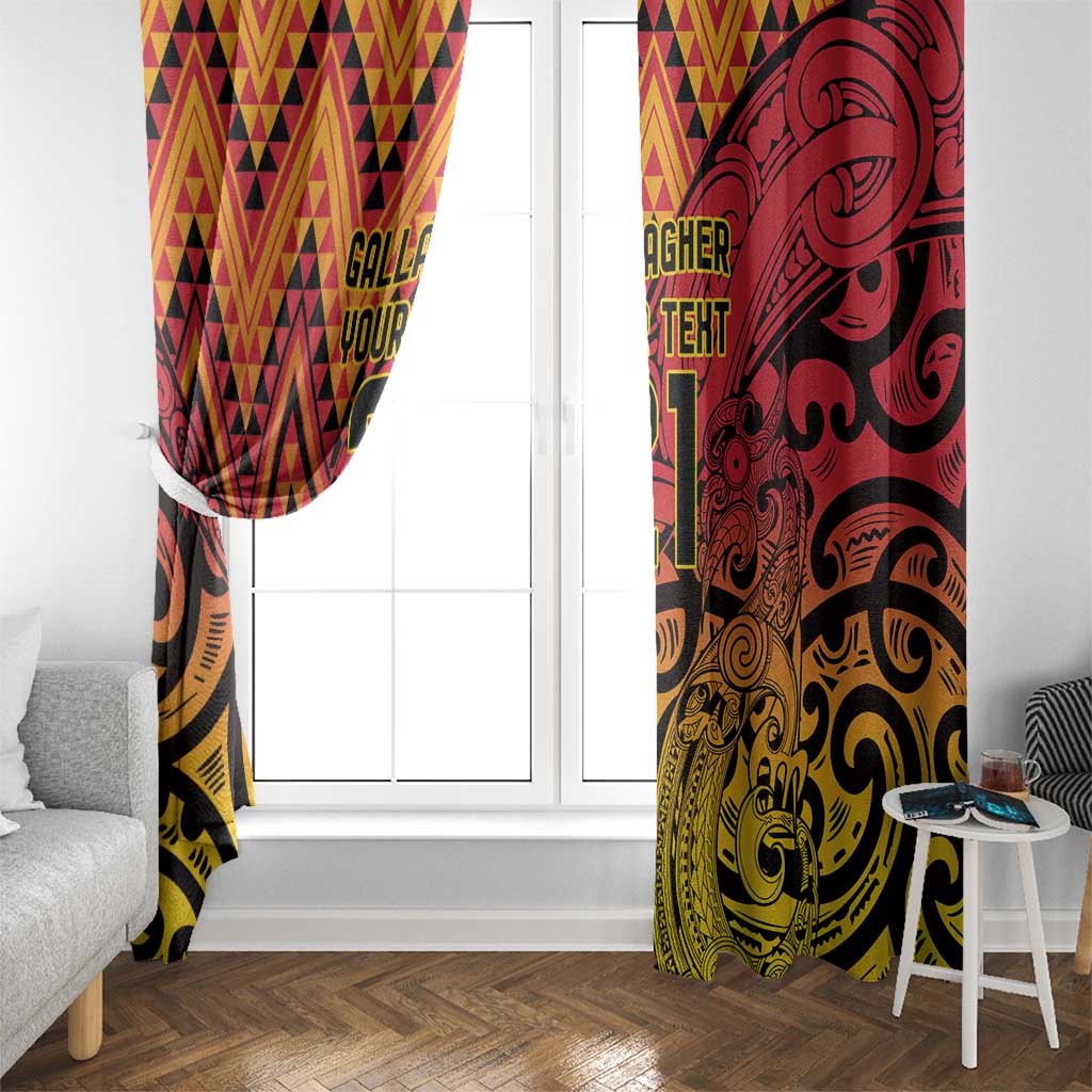 New Zealand Rangatira Custom Window Curtain Red and Gold Niho Taniwha Maori Tribal