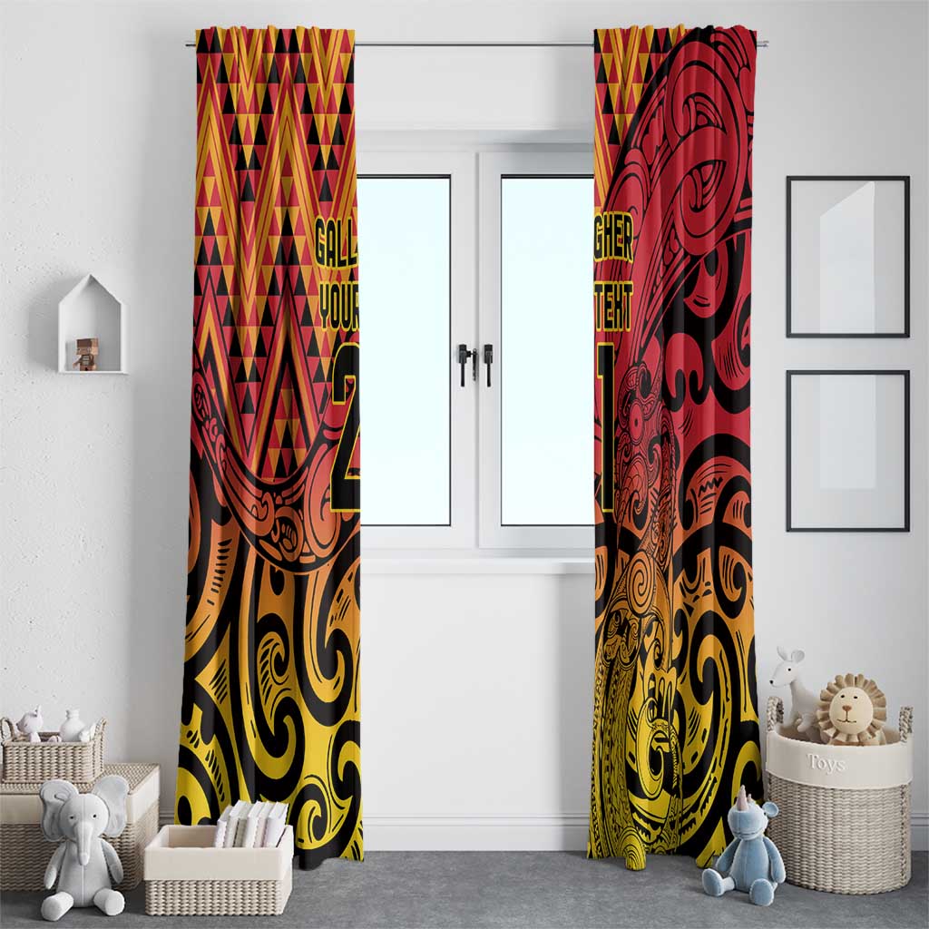 New Zealand Rangatira Custom Window Curtain Red and Gold Niho Taniwha Maori Tribal