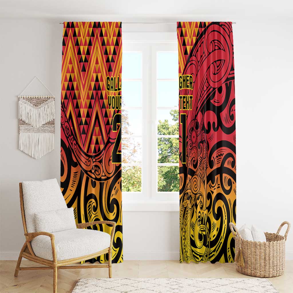 New Zealand Rangatira Custom Window Curtain Red and Gold Niho Taniwha Maori Tribal