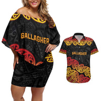 New Zealand Rugby Pacific Custom Couples Matching Off Shoulder Short Dress and Hawaiian Shirt Rangatira Maori Kowhaiwhai Pattern