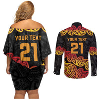 New Zealand Rugby Pacific Custom Couples Matching Off Shoulder Short Dress and Long Sleeve Button Shirt Rangatira Maori Kowhaiwhai Pattern