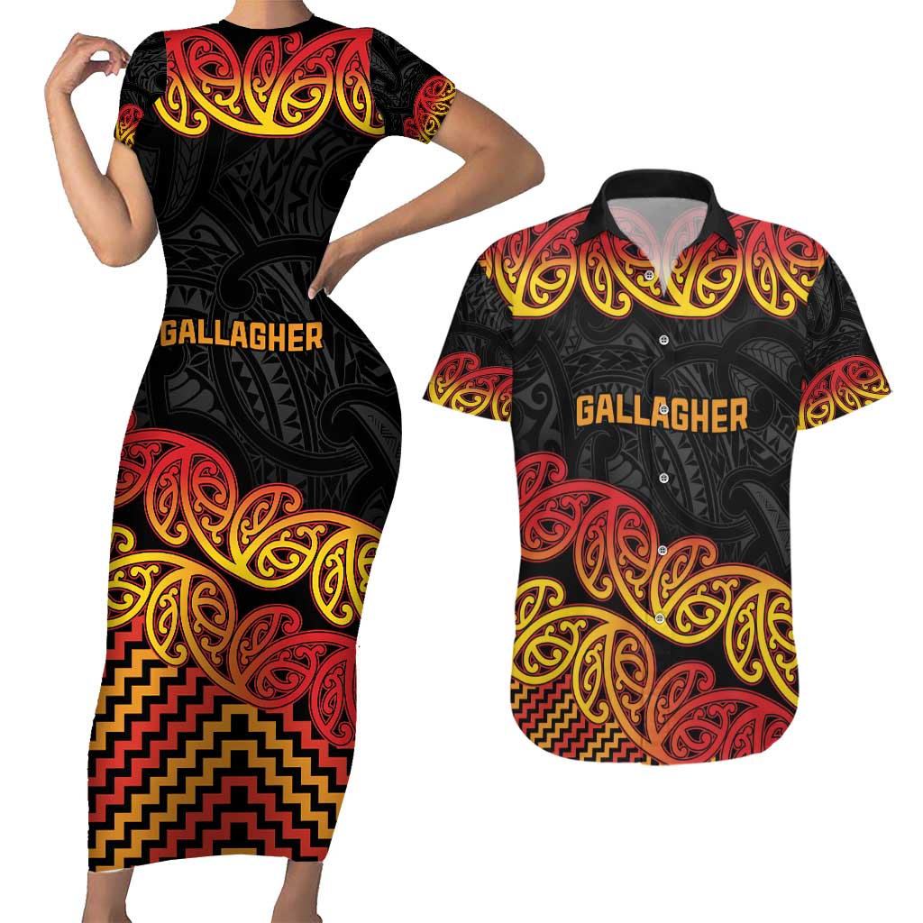 New Zealand Rugby Pacific Custom Couples Matching Short Sleeve Bodycon Dress and Hawaiian Shirt Rangatira Maori Kowhaiwhai Pattern