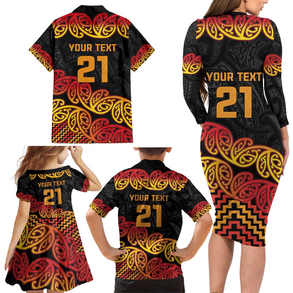 New Zealand Rugby Pacific Custom Family Matching Long Sleeve Bodycon Dress and Hawaiian Shirt Rangatira Maori Kowhaiwhai Pattern