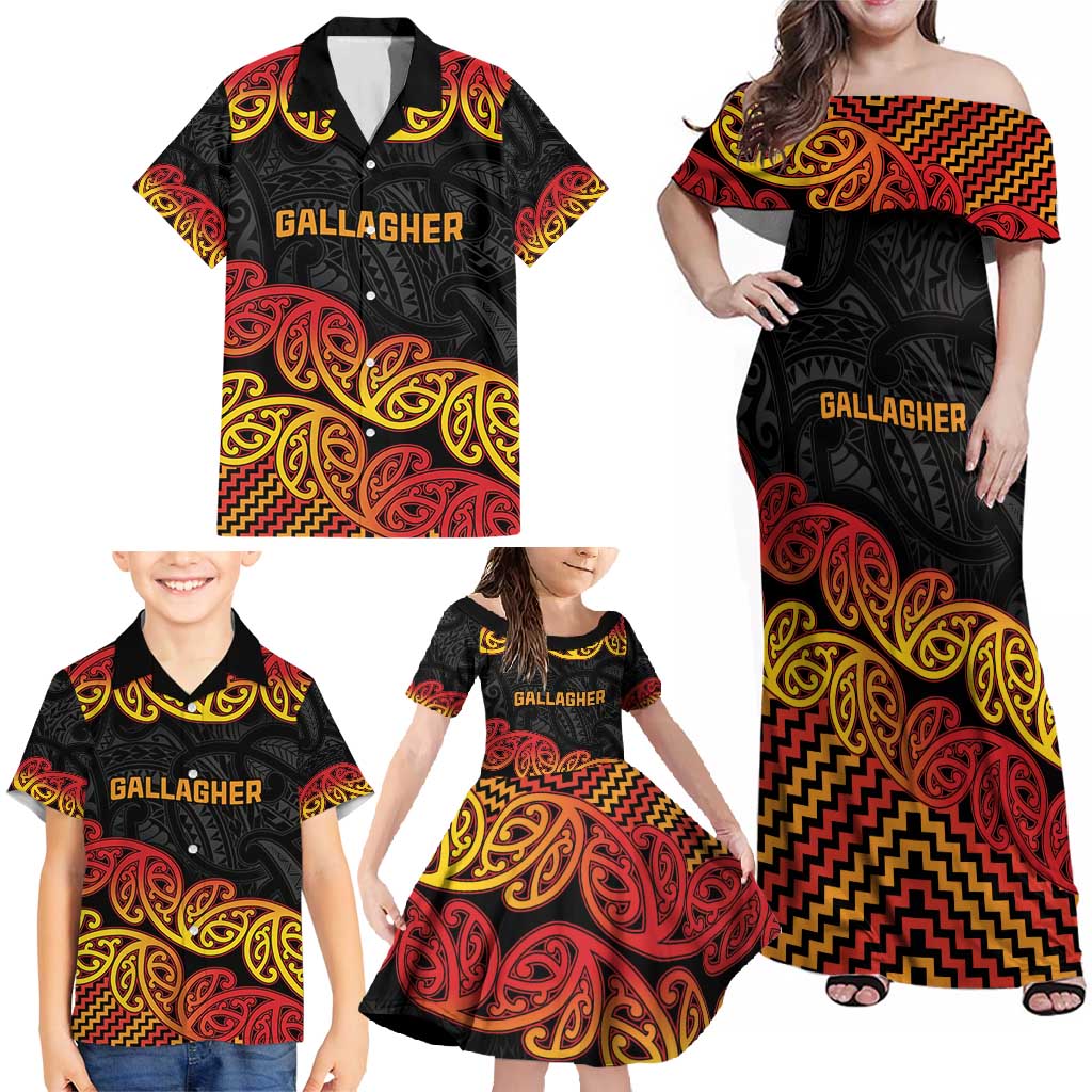 New Zealand Rugby Pacific Custom Family Matching Off Shoulder Maxi Dress and Hawaiian Shirt Rangatira Maori Kowhaiwhai Pattern