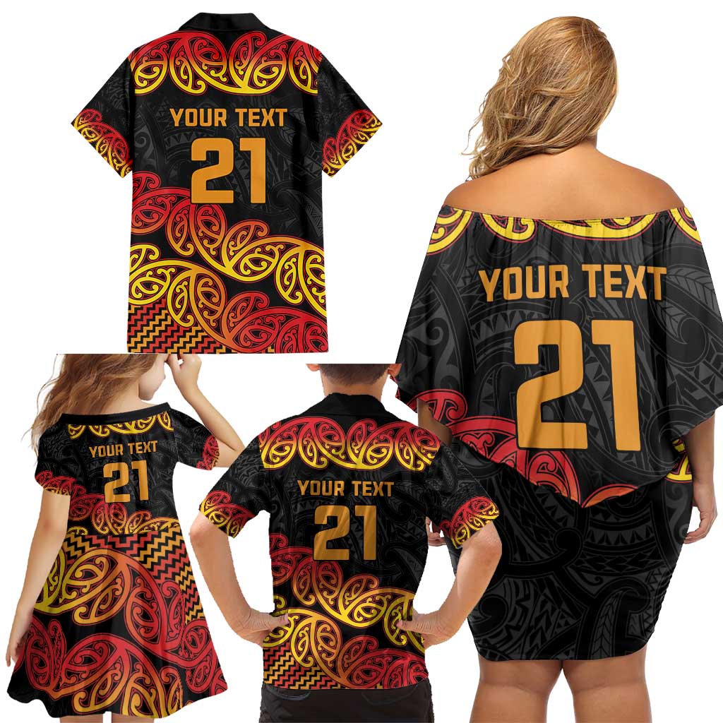 New Zealand Rugby Pacific Custom Family Matching Off Shoulder Short Dress and Hawaiian Shirt Rangatira Maori Kowhaiwhai Pattern