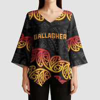 New Zealand Rugby Pacific Custom Kimono Sleeve Blouse Rangatira Maori Kowhaiwhai Pattern - Polynesian Pride
