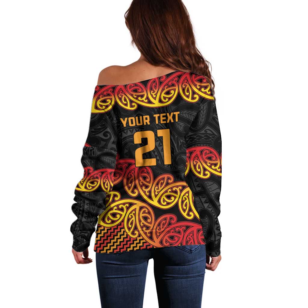 New Zealand Rugby Pacific Custom Off Shoulder Sweater Rangatira Maori Kowhaiwhai Pattern