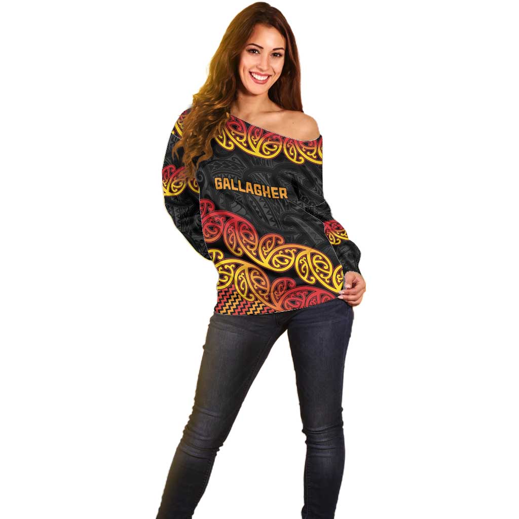 New Zealand Rugby Pacific Custom Off Shoulder Sweater Rangatira Maori Kowhaiwhai Pattern