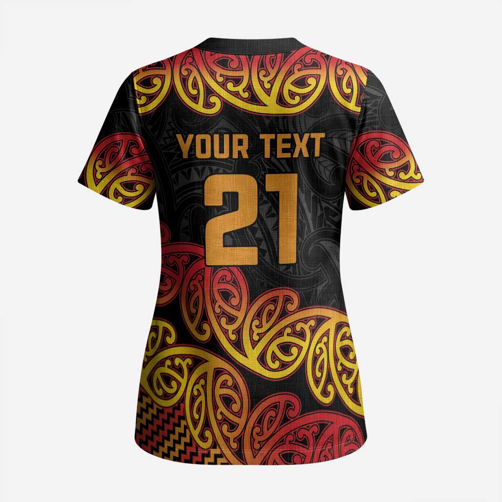 New Zealand Rugby Pacific Custom Scrub Top Rangatira Maori Kowhaiwhai Pattern - Polynesian Pride