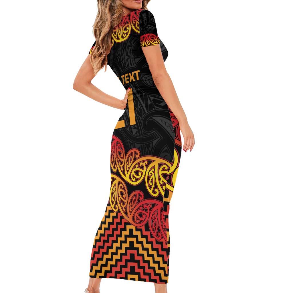 New Zealand Rugby Pacific Custom Short Sleeve Bodycon Dress Rangatira Maori Kowhaiwhai Pattern