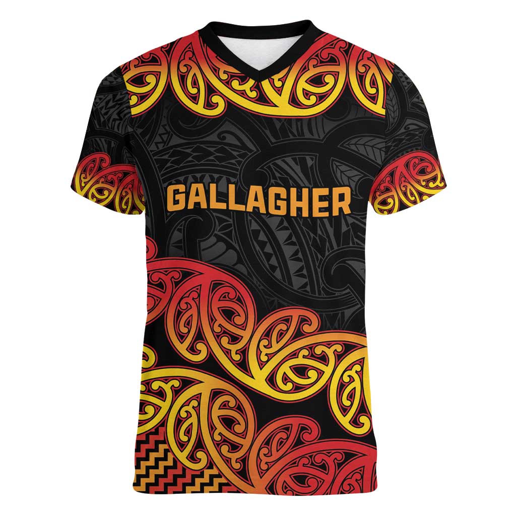 New Zealand Rugby Pacific Custom Women V-Neck T-Shirt Rangatira Maori Kowhaiwhai Pattern