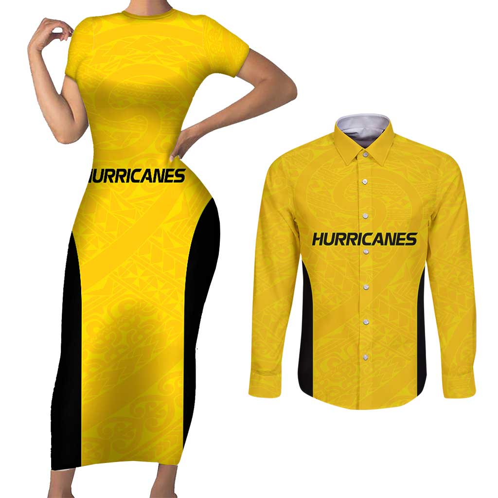 New Zealand Rugby Pacific Custom Couples Matching Short Sleeve Bodycon Dress and Long Sleeve Button Shirt Hau Awhiowhio Maori Tribal Tattoo