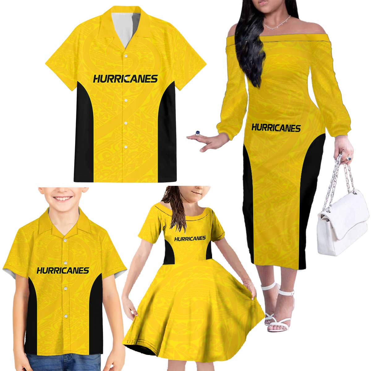 New Zealand Rugby Pacific Custom Family Matching Off The Shoulder Long Sleeve Dress and Hawaiian Shirt Hau Awhiowhio Maori Tribal Tattoo