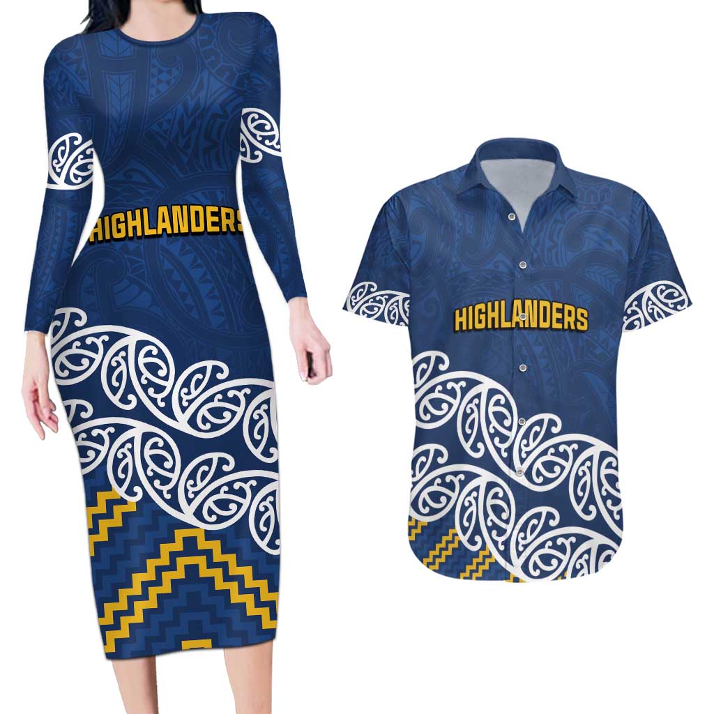 New Zealand Rugby Pacific Custom Couples Matching Long Sleeve Bodycon Dress and Hawaiian Shirt Kahupeka Maori Kowhaiwhai Pattern