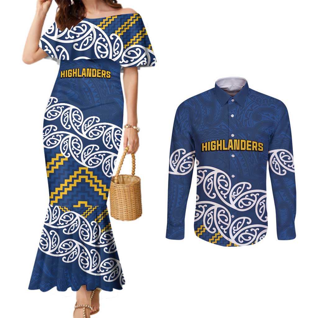 New Zealand Rugby Pacific Custom Couples Matching Mermaid Dress and Long Sleeve Button Shirt Kahupeka Maori Kowhaiwhai Pattern
