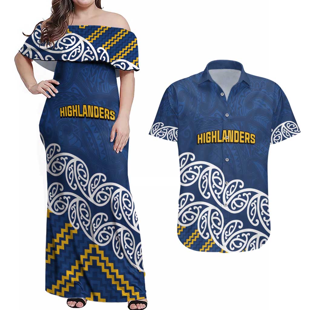 New Zealand Rugby Pacific Custom Couples Matching Off Shoulder Maxi Dress and Hawaiian Shirt Kahupeka Maori Kowhaiwhai Pattern