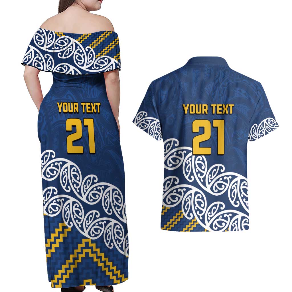 New Zealand Rugby Pacific Custom Couples Matching Off Shoulder Maxi Dress and Hawaiian Shirt Kahupeka Maori Kowhaiwhai Pattern