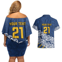 New Zealand Rugby Pacific Custom Couples Matching Off Shoulder Short Dress and Hawaiian Shirt Kahupeka Maori Kowhaiwhai Pattern