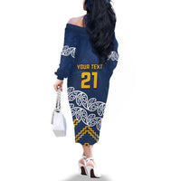 New Zealand Rugby Pacific Custom Family Matching Off The Shoulder Long Sleeve Dress and Hawaiian Shirt Kahupeka Maori Kowhaiwhai Pattern