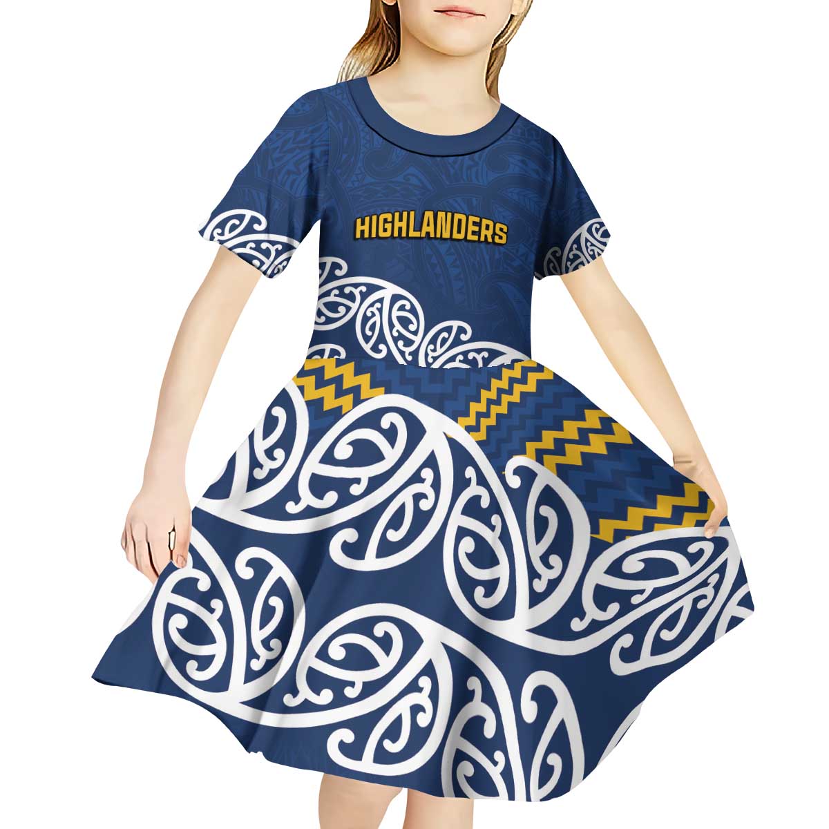 New Zealand Rugby Pacific Custom Kid Short Sleeve Dress Kahupeka Maori Kowhaiwhai Pattern