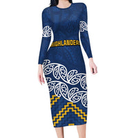 New Zealand Rugby Pacific Custom Long Sleeve Bodycon Dress Kahupeka Maori Kowhaiwhai Pattern