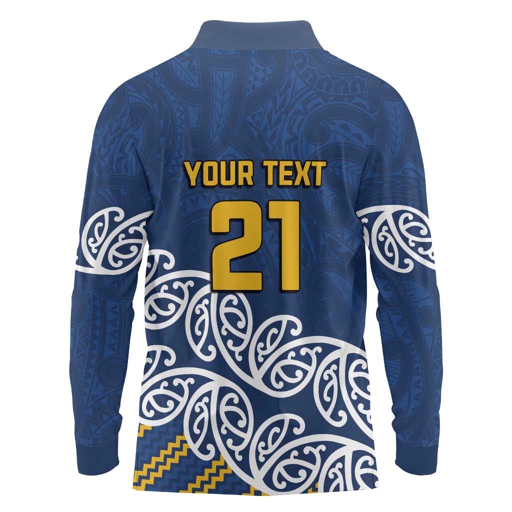 New Zealand Rugby Pacific Custom Long Sleeve Polo Shirt Kahupeka Maori Kowhaiwhai Pattern