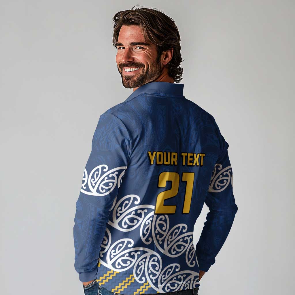 New Zealand Rugby Pacific Custom Long Sleeve Polo Shirt Kahupeka Maori Kowhaiwhai Pattern