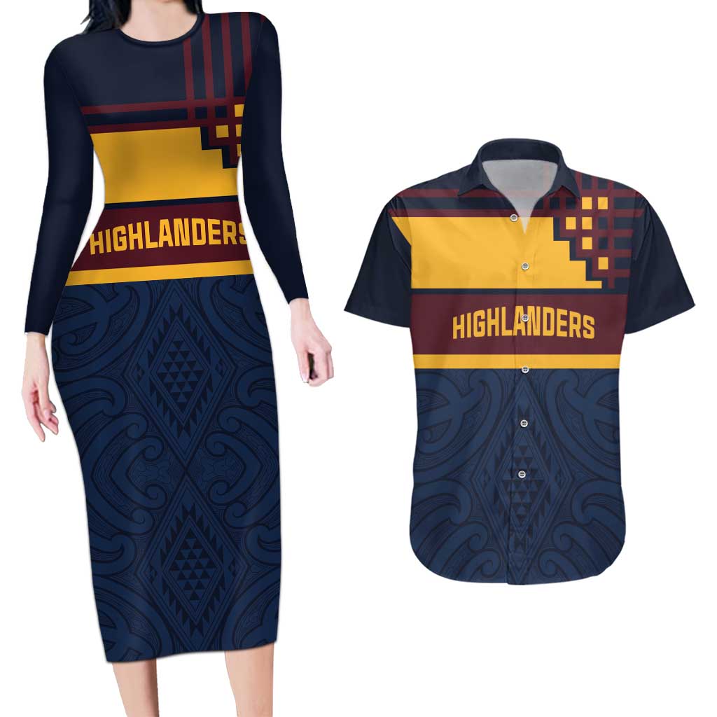New Zealand Rugby Pacific Custom Couples Matching Long Sleeve Bodycon Dress and Hawaiian Shirt Kahupeka Retro 2025 Taniko Motif