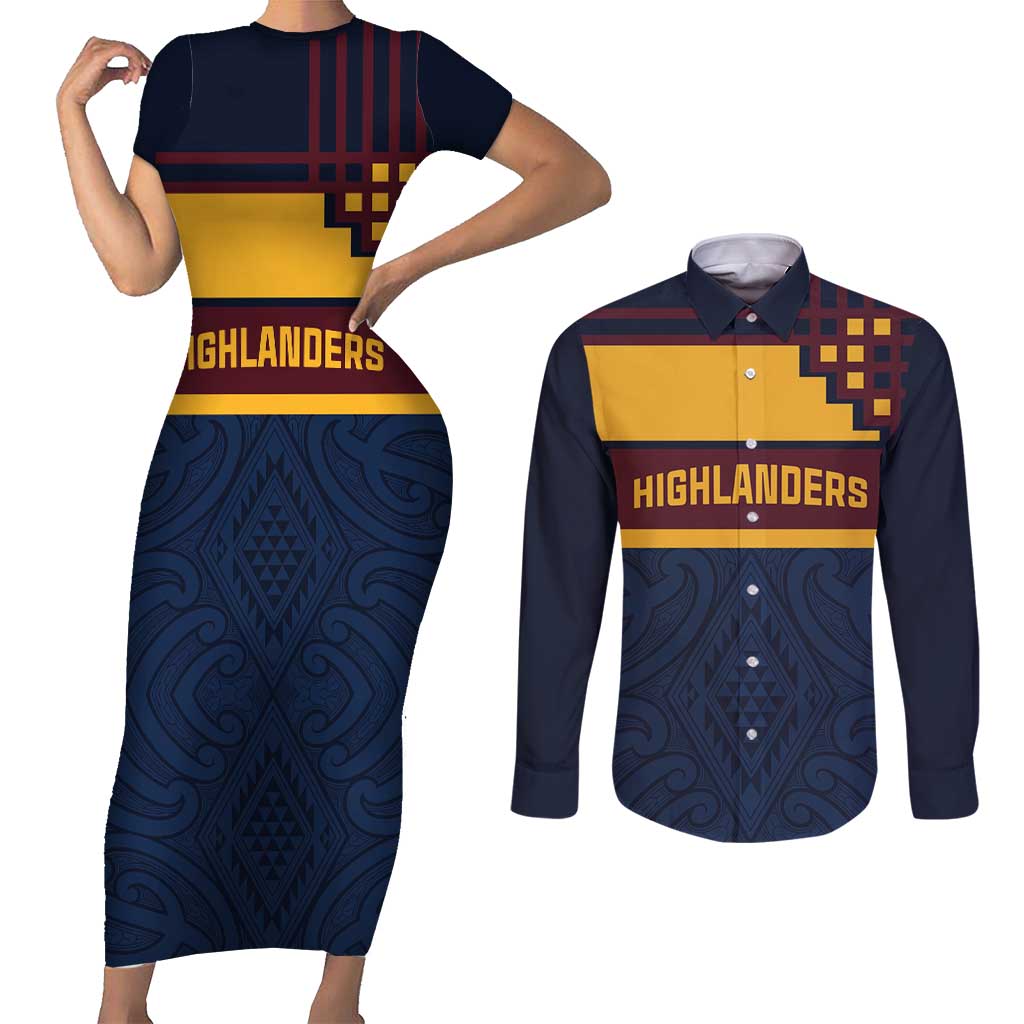 New Zealand Rugby Pacific Custom Couples Matching Short Sleeve Bodycon Dress and Long Sleeve Button Shirt Kahupeka Retro 2025 Taniko Motif