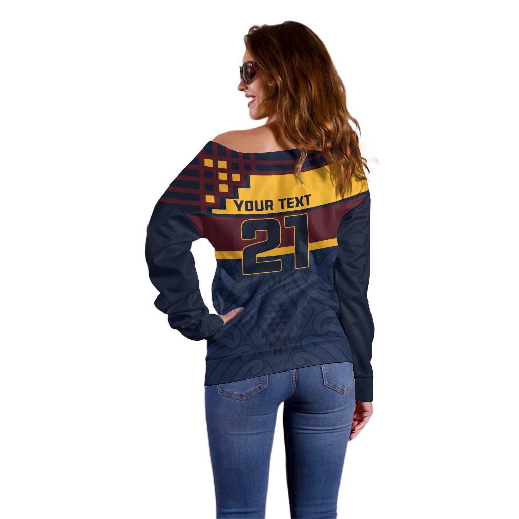 New Zealand Rugby Pacific Custom Off Shoulder Sweater Kahupeka Retro 2025 Taniko Motif