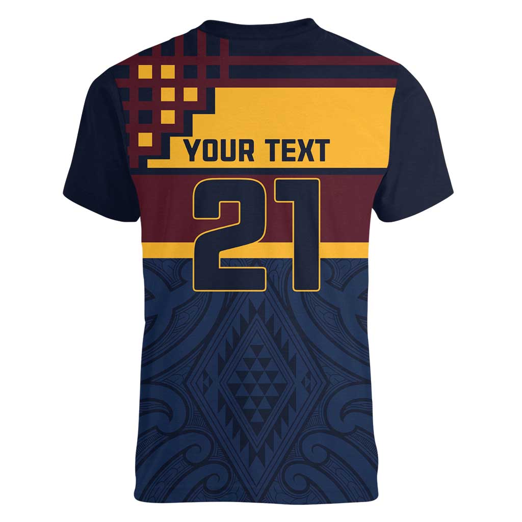 New Zealand Rugby Pacific Custom Women V-Neck T-Shirt Kahupeka Retro 2025 Taniko Motif