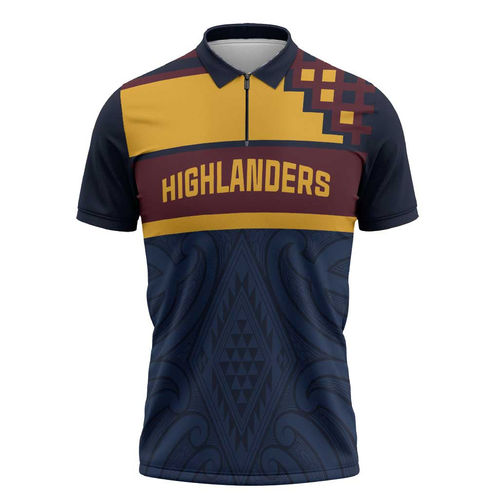 New Zealand Rugby Pacific Custom Zipper Polo Shirt Kahupeka Retro 2025 Taniko Motif - Polynesian Pride