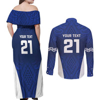 New Zealand Rugby Pacific Custom Couples Matching Off Shoulder Maxi Dress and Long Sleeve Button Shirt Kahurangi Auckland All Blue