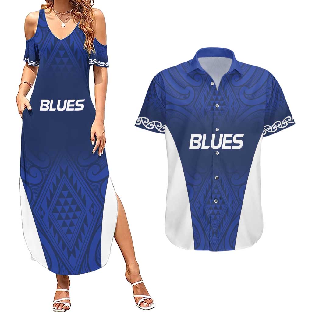 New Zealand Rugby Pacific Custom Couples Matching Summer Maxi Dress and Hawaiian Shirt Kahurangi Auckland All Blue