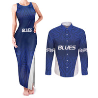 New Zealand Rugby Pacific Custom Couples Matching Tank Maxi Dress and Long Sleeve Button Shirt Kahurangi Auckland All Blue
