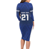 New Zealand Rugby Pacific Custom Long Sleeve Bodycon Dress Kahurangi Auckland All Blue