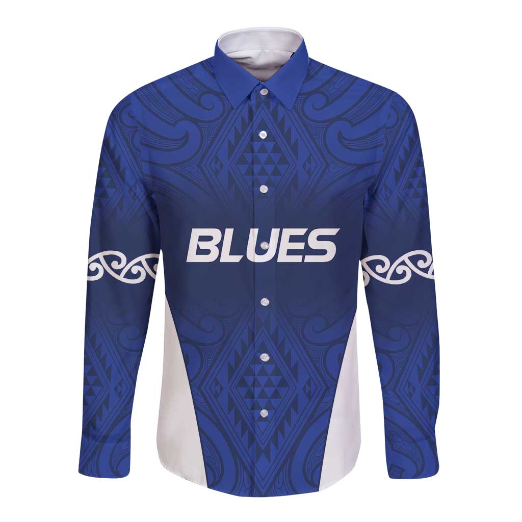 New Zealand Rugby Pacific Custom Long Sleeve Button Shirt Kahurangi Auckland All Blue