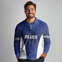 New Zealand Rugby Pacific Custom Long Sleeve Polo Shirt Kahurangi Auckland All Blue