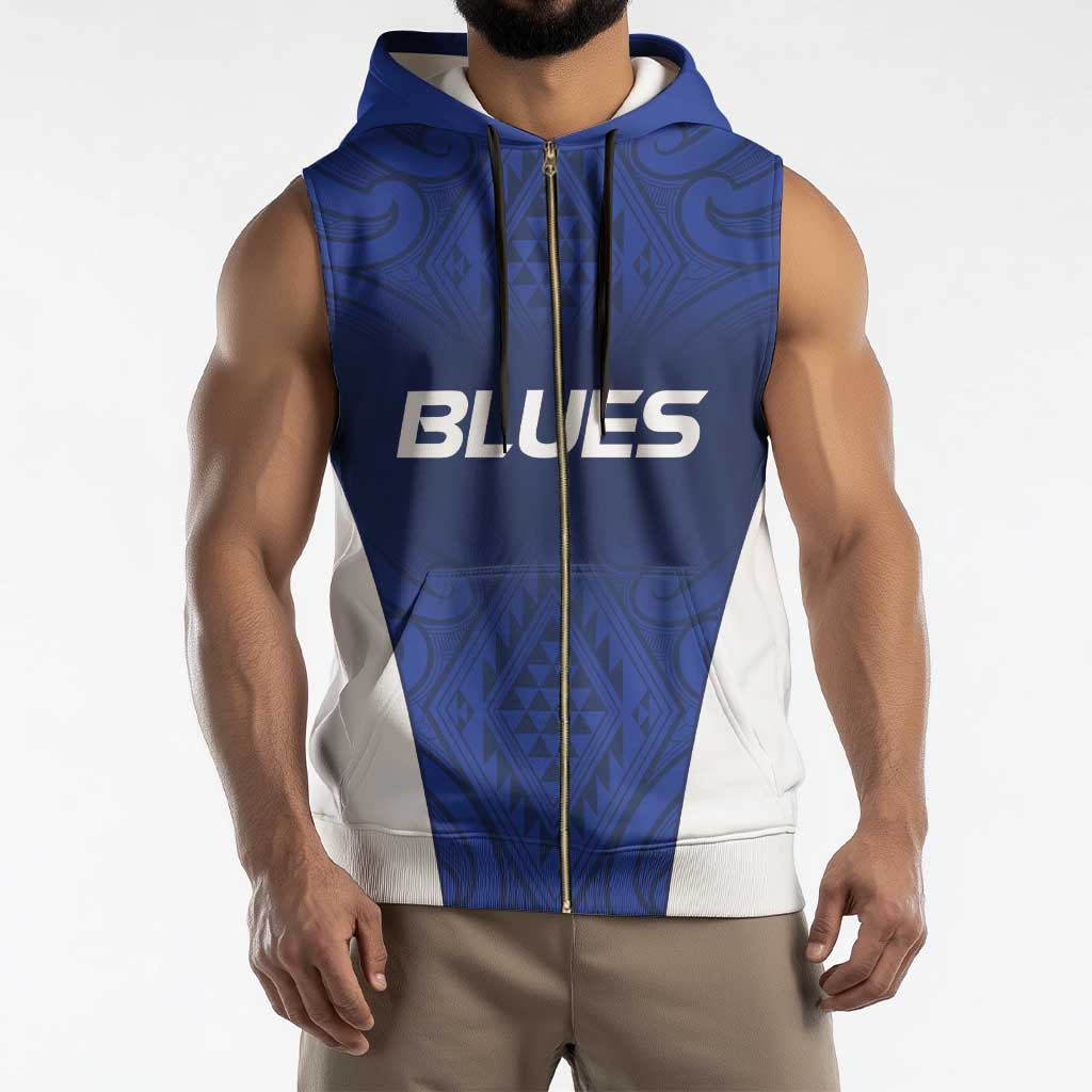 New Zealand Rugby Pacific Custom Sleeveless Zip Hoodie Kahurangi Auckland All Blue - Polynesian Pride