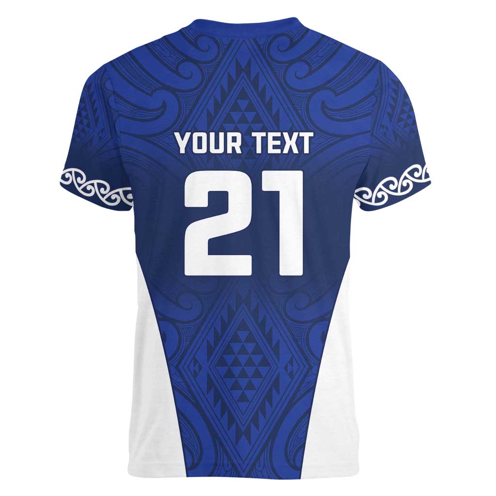 New Zealand Rugby Pacific Custom Women V-Neck T-Shirt Kahurangi Auckland All Blue