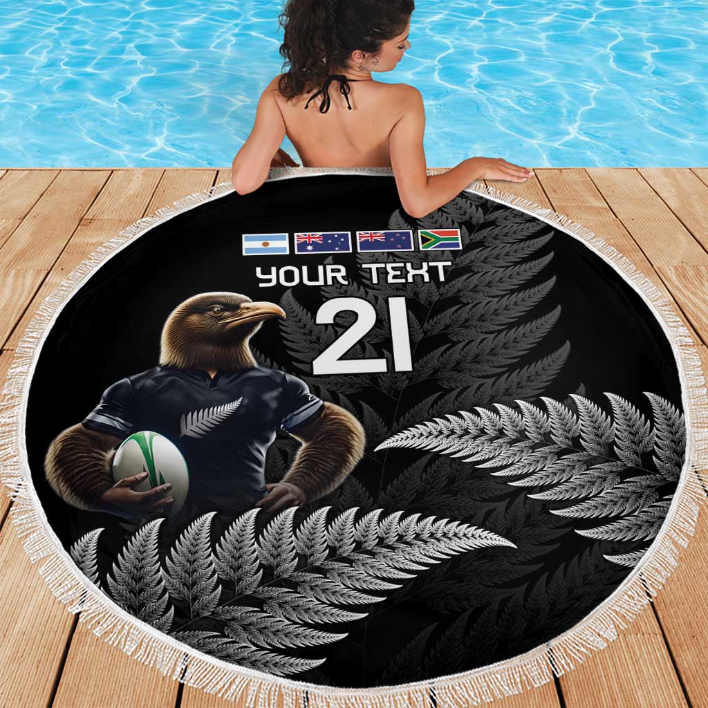 New Zealand Rugby Custom Beach Blanket Glory Be To Black Silver-fern - Polynesian Pride