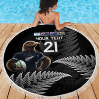 New Zealand Rugby Custom Beach Blanket Glory Be To Black Silver-fern - Polynesian Pride