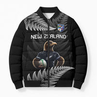 New Zealand Rugby Custom Bomber Puffer Jacket Glory Be To Black Silver-fern - Polynesian Pride