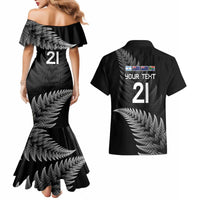 New Zealand Rugby Custom Couples Matching Mermaid Dress and Hawaiian Shirt Glory Be To Black Silver-fern - Polynesian Pride