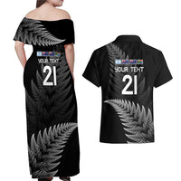 New Zealand Rugby Custom Couples Matching Off Shoulder Maxi Dress and Hawaiian Shirt Glory Be To Black Silver-fern - Polynesian Pride