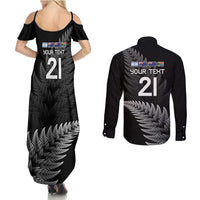 New Zealand Rugby Custom Couples Matching Summer Maxi Dress and Long Sleeve Button Shirt Glory Be To Black Silver-fern - Polynesian Pride