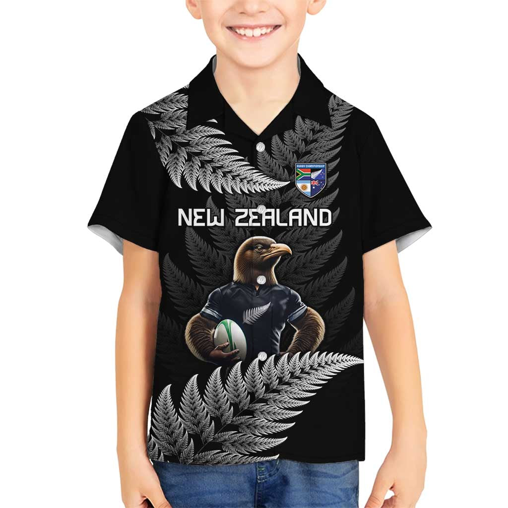 New Zealand Rugby Custom Family Matching Long Sleeve Bodycon Dress and Hawaiian Shirt Glory Be To Black Silver-fern - Polynesian Pride