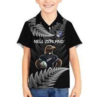 New Zealand Rugby Custom Family Matching Long Sleeve Bodycon Dress and Hawaiian Shirt Glory Be To Black Silver-fern - Polynesian Pride